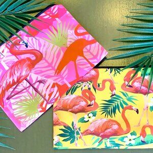 Vibrant Tropical Pink Flamingos Lined Zippered Pouch Cosmetic Bag Travel Case